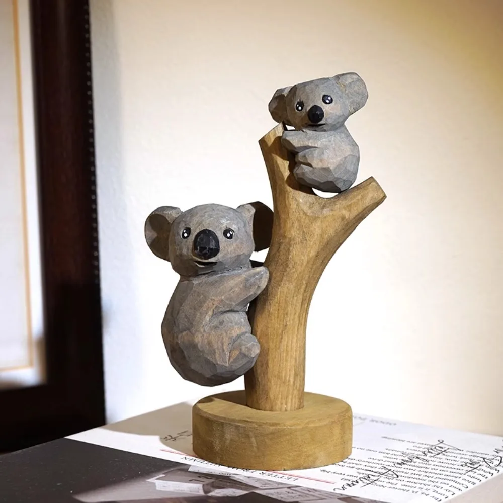 

Creative Koala Mother and Son Handmade Wood Carving Ornaments Living Room Bedroom Tabletop Animal Statue Crafts Birthday Gifts