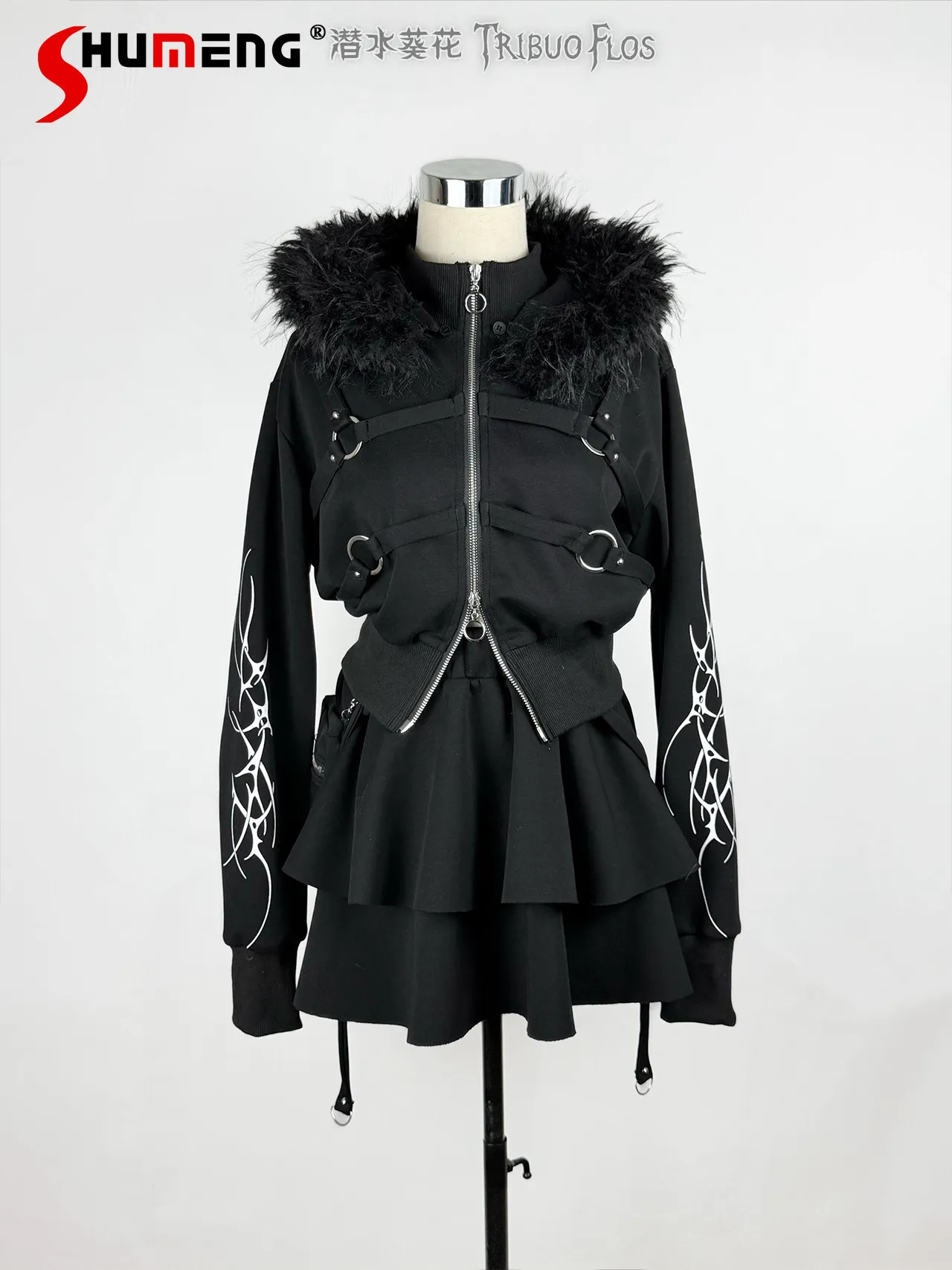 

Women's Matching Sets Subculture Gothic Y2K Clothes Spring New Sweet Cool Girl's Sportswear Short Jacket and Skirt 2-Piece Set