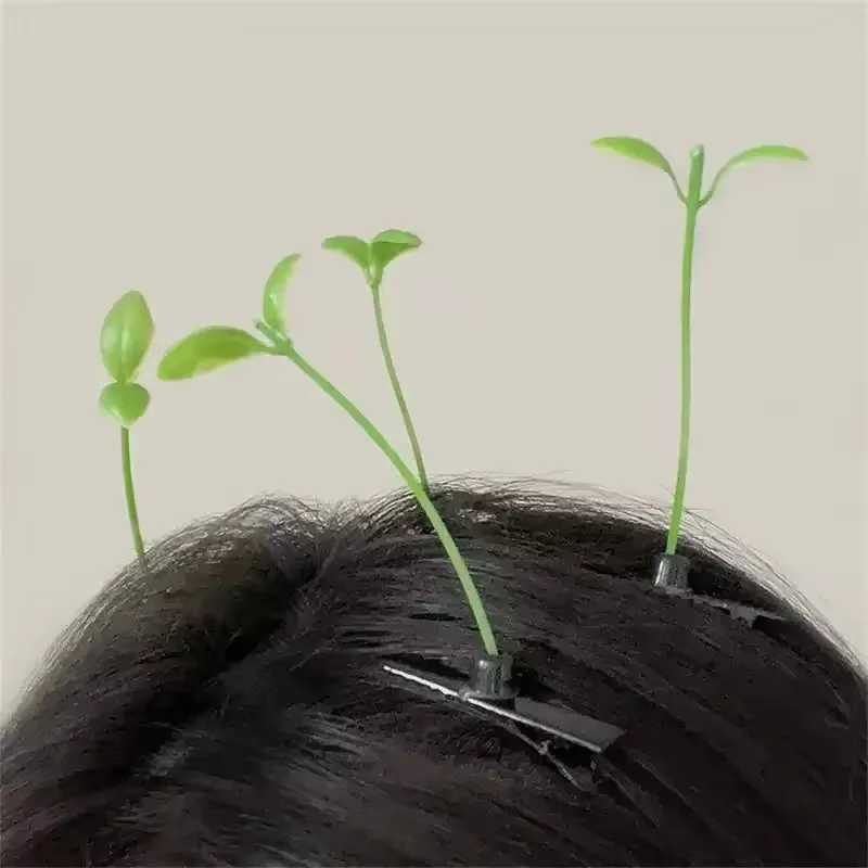 10 Stück süße Artefakte, lustige kleine Sojasprossen mit Gras-Haarspangen, die an ihren Köpfen wachsen, sprießen, Gras-Haarspange, Kopfbedeckung – Detail 4