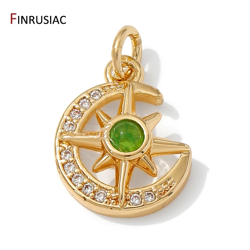 14K مطلية بالذهب النحاس مطعمة الزركون القمر والنجمة سحر ، سوار ذاتي الصنع قلادة صنع الملحقات ، لوازم للمجوهرات