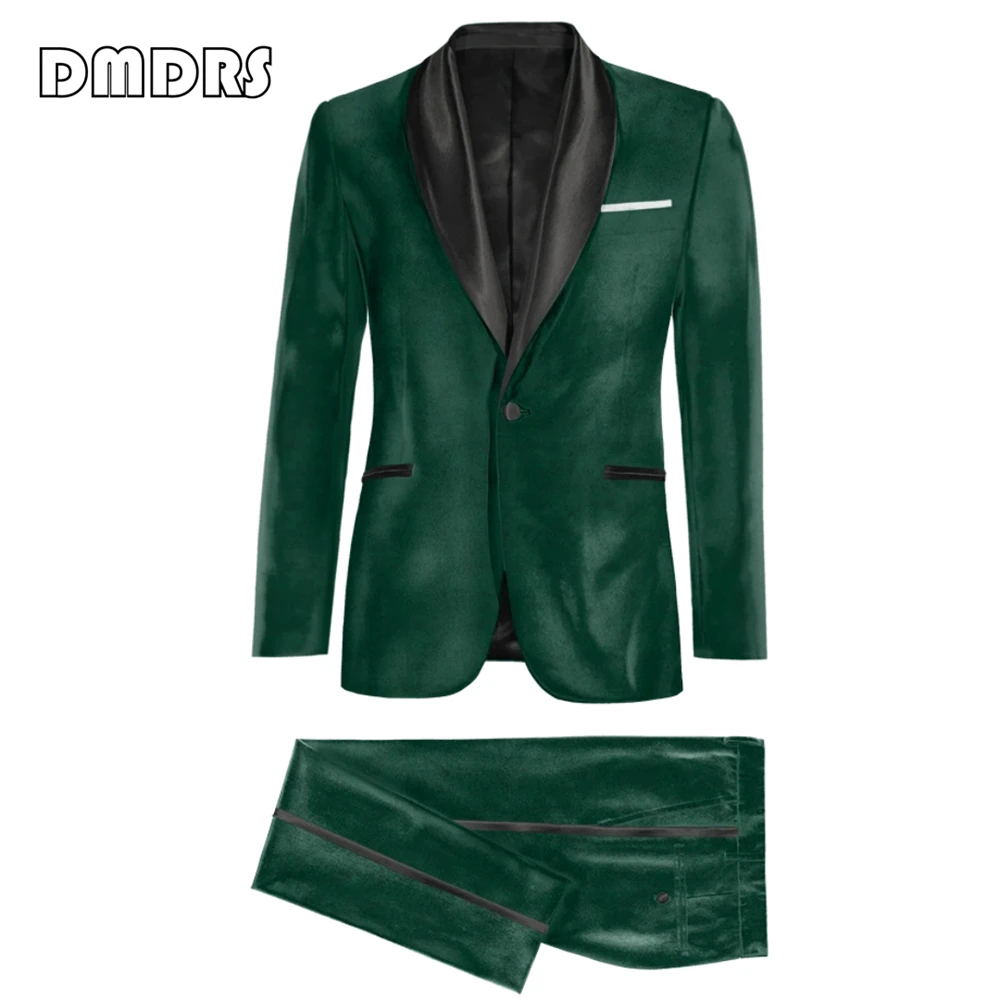 

Fashionable Costume Velvet Suit Set for Men, Shawl Collar One Button Blazer Jacket, Waist Adjustable Pants Formal Tuxedo