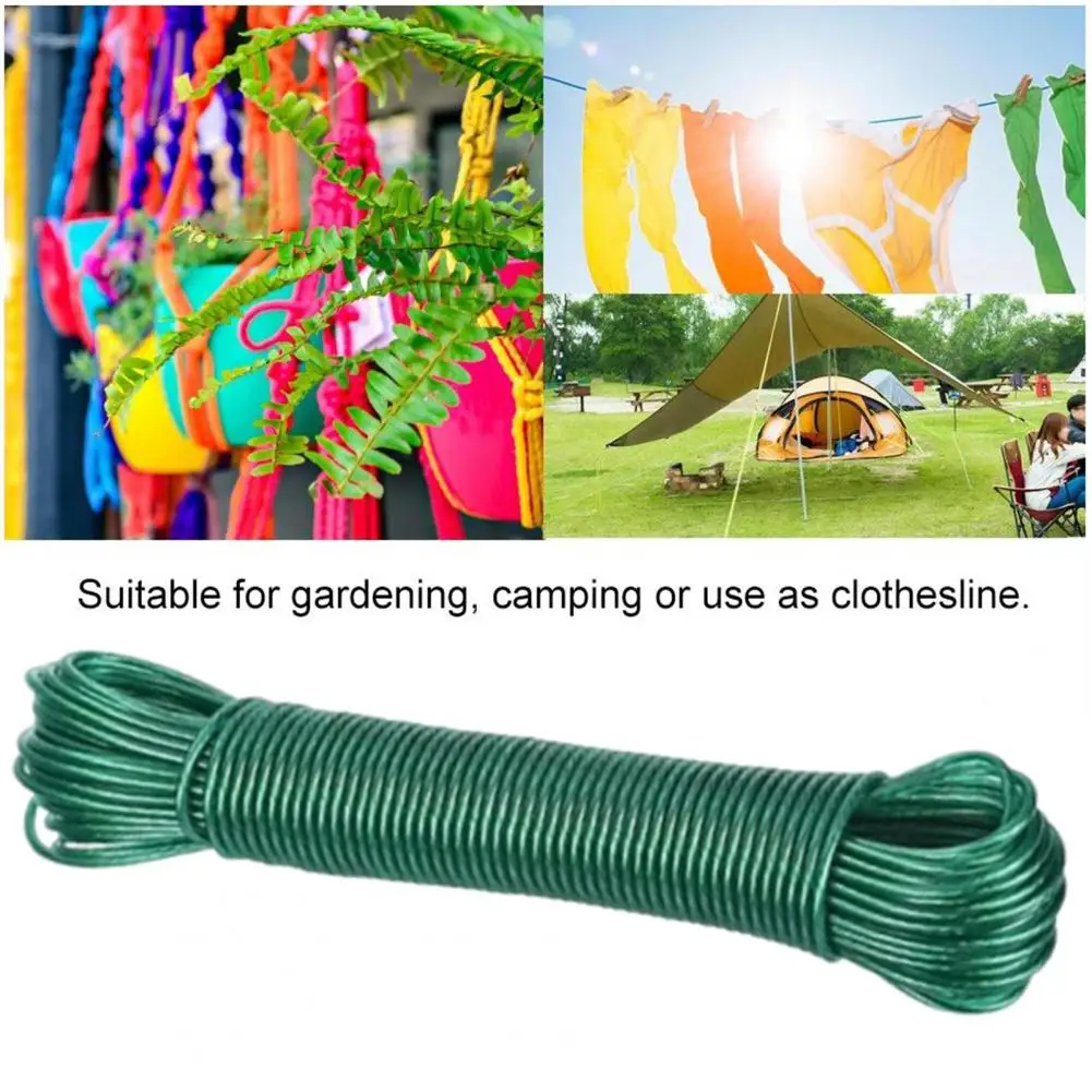 Camping Clothesline Clothes Drying Line 20m Pvc Steel Wire Clothesline Portable Travel Laundry Rope Heavy Duty Indoor for Hiking