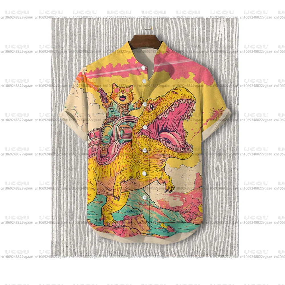

New Fashion Hawaiian Graphics Summer Oversized Top Casual T Shirts Men Sunset Seaside Holiday Cocktail Black Cat Art Tee Clothes