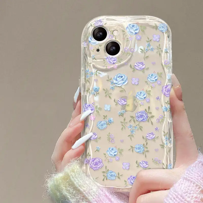 Clear Flower Case For VIVO Y22S Y36 Y76 Y02S Y17S Y21 33S Y21S Y35 Y15S Y15A Y01 Y16 Y20 V21E V29E V25 V23 V27 Pro Wavy Cover