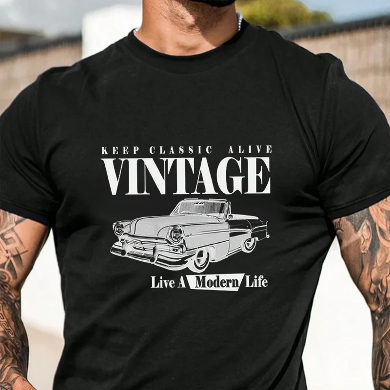 

Мужская футболка с графическим принтом Keep Classic Alive Vintage Live A Modern Life, модная повседневная футболка, подходящая для путешествий и занятий спортом.