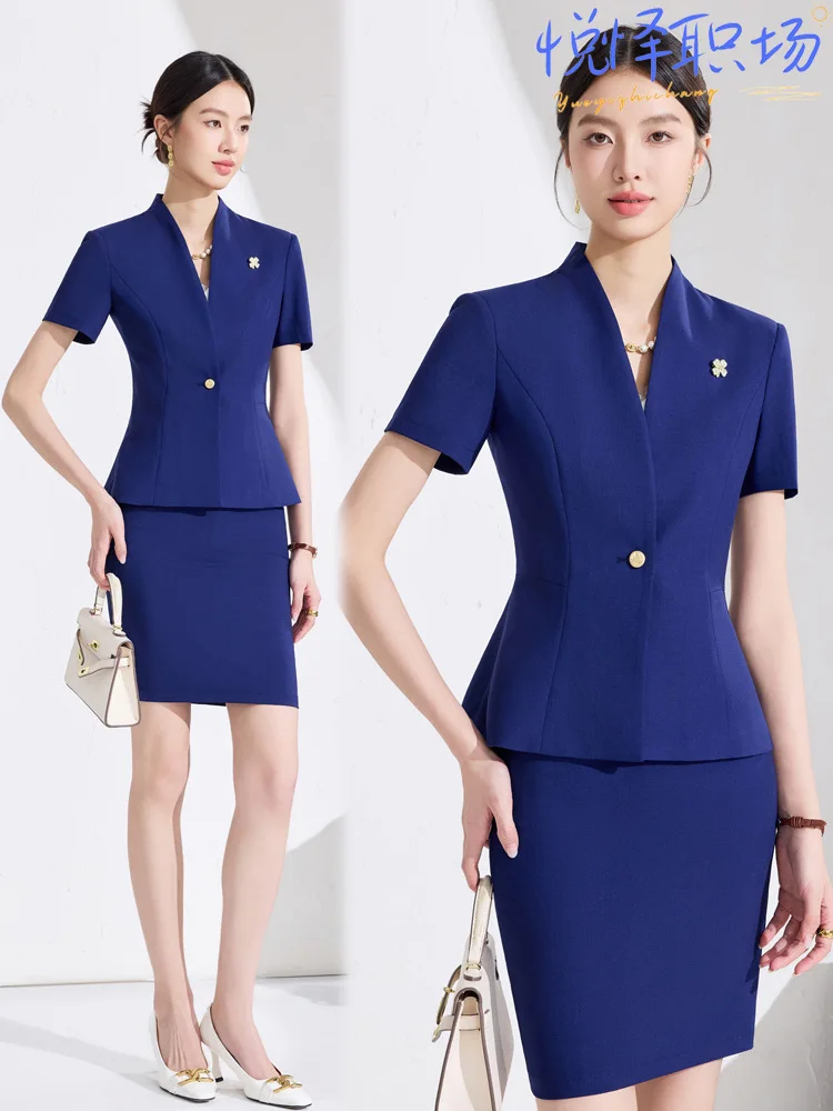 

Women's Professional Short-Sleeve Suit Dress for Spring and Summer2025New style work uniform for jewelry store, hotel receptioni