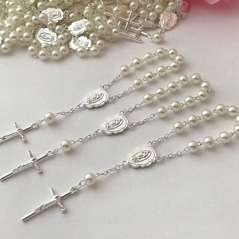 5pcs cross Rosary Christening Baptism religion church Event wedding boy girl First 1st Holy Communion baby shower Easter gift