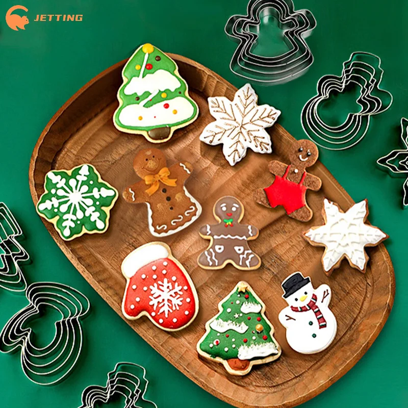 (New) Stainless Steel Christmas Cookie Molds Snowflake Christmas Tree Gingerbread Man Cookie Molds DIY Baking Cookie Molds