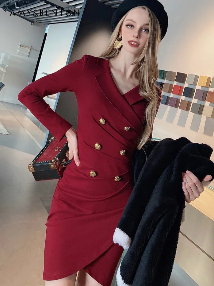 

Autumn New Fashion Irregular Sexy Mini Dress High Sense Temperament Socialite V Neck Long Sleeve Slim A-line Dress for Women