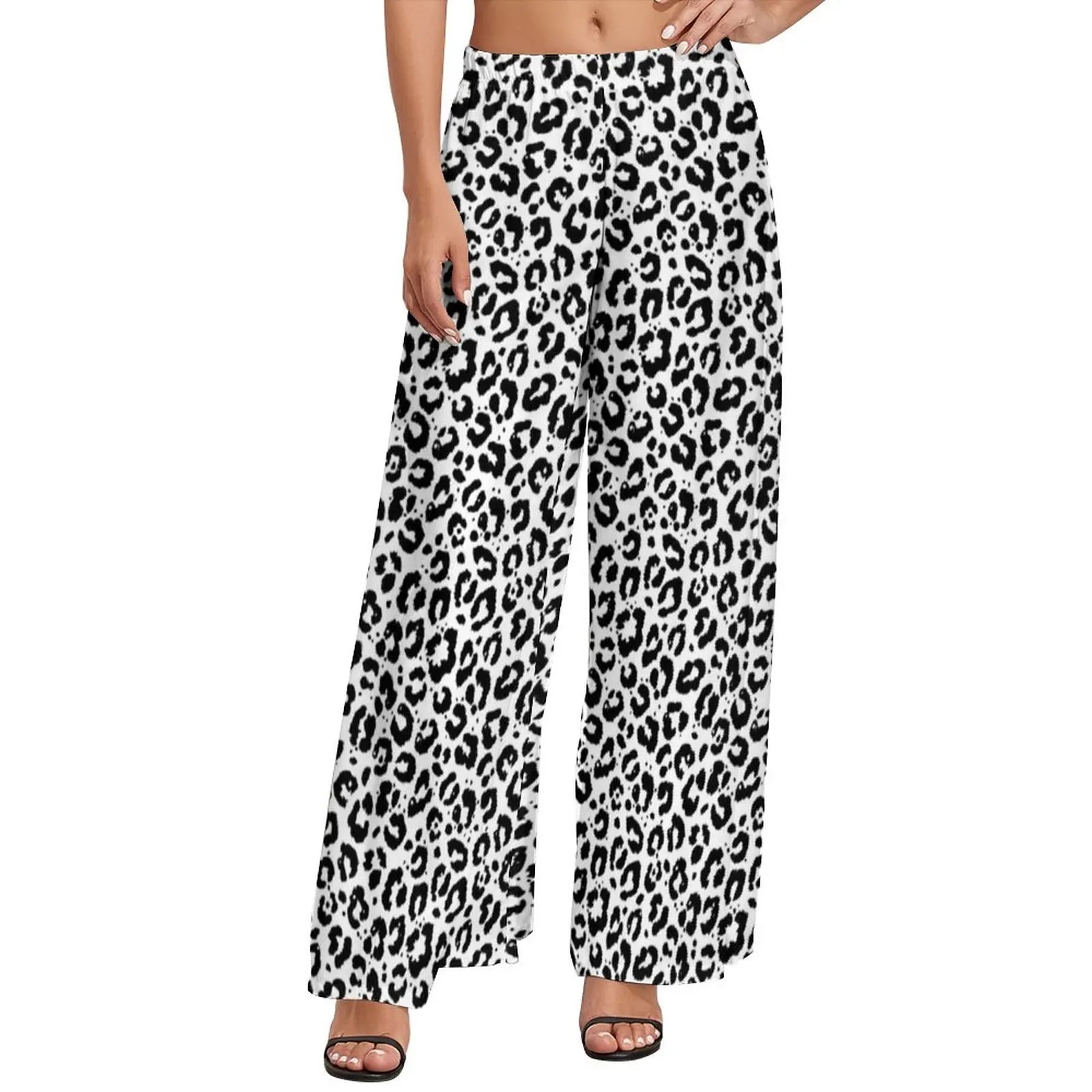 Black White Leopard Print Pants Women Animale Snow Cheetah Street Style Print Trousers Oversized Trendy Wide Leg Pants Gift Idea