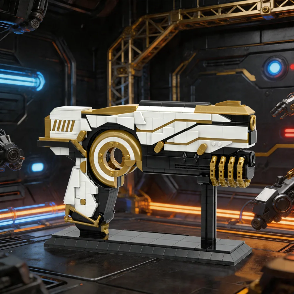 

MOC Warframe Rubico Prime Building Blocks Replica Game Sniper Rifle with Prime Gold Trim andBracket Military Toy Adult Gift