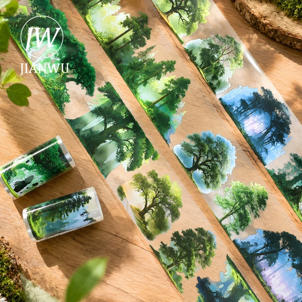 JIANWU 80mm*200cm Vintage Mist Forest Tree Landscape Material Collage Scrapbooking PET Tape Creative DIY Journal Stationery
