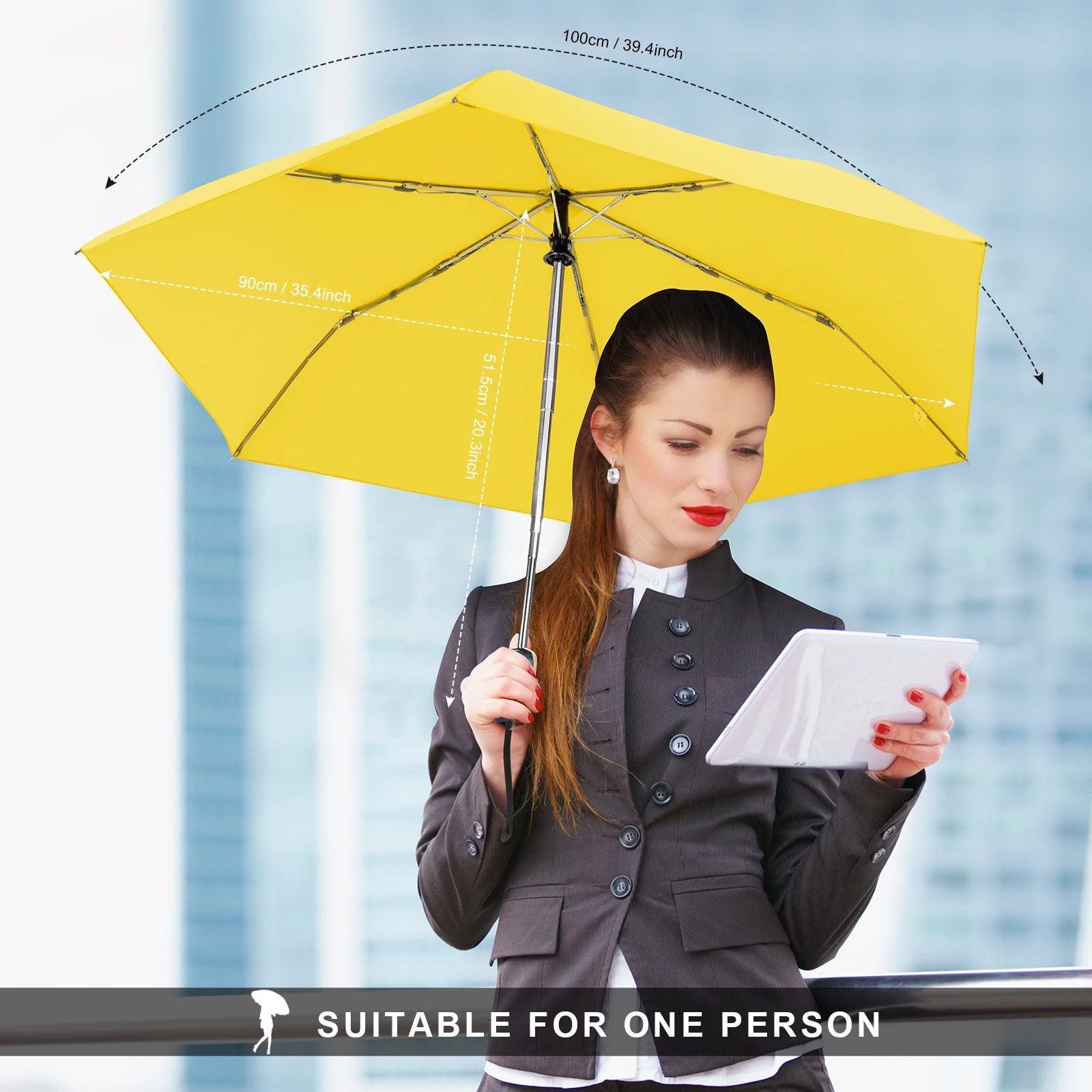 Superior Waterproof Portable Perfect Size Yellow Special Adults 6 Ribs Plastic Handle Auto Open Close 21inch 3Fold Flat Umbrella