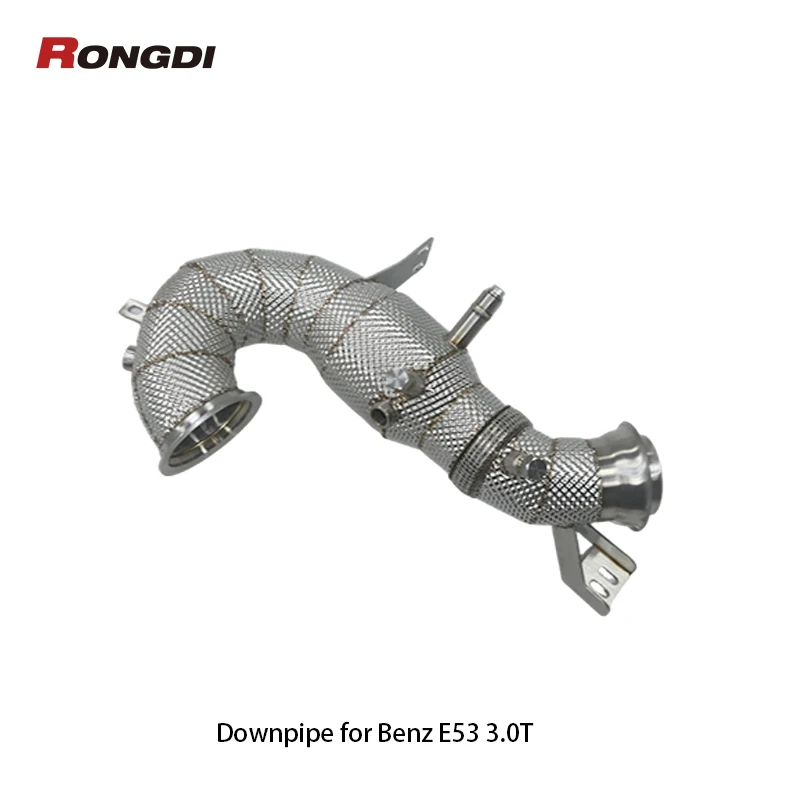 

High Flow Exhaust Downpipe for Mercedes Benz M256 GT50 GT53 E53 3.0T 2019+ Heat Shield With Resonator Pipe
