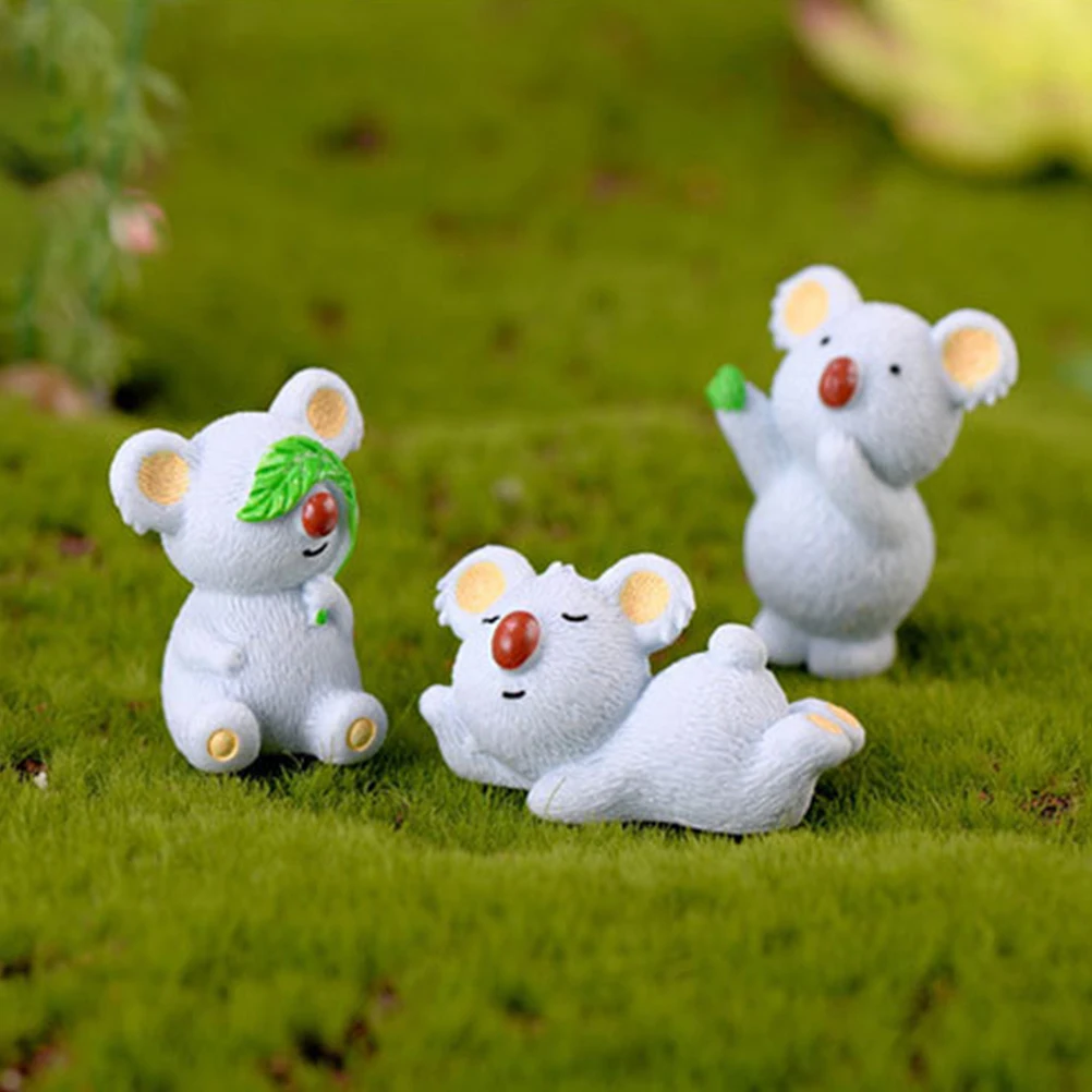 

6pcs Koala Bear Figurines Grey Mini Landscape Decor Desktop Ornaments Resin Desktop Decoration Garden Supplies