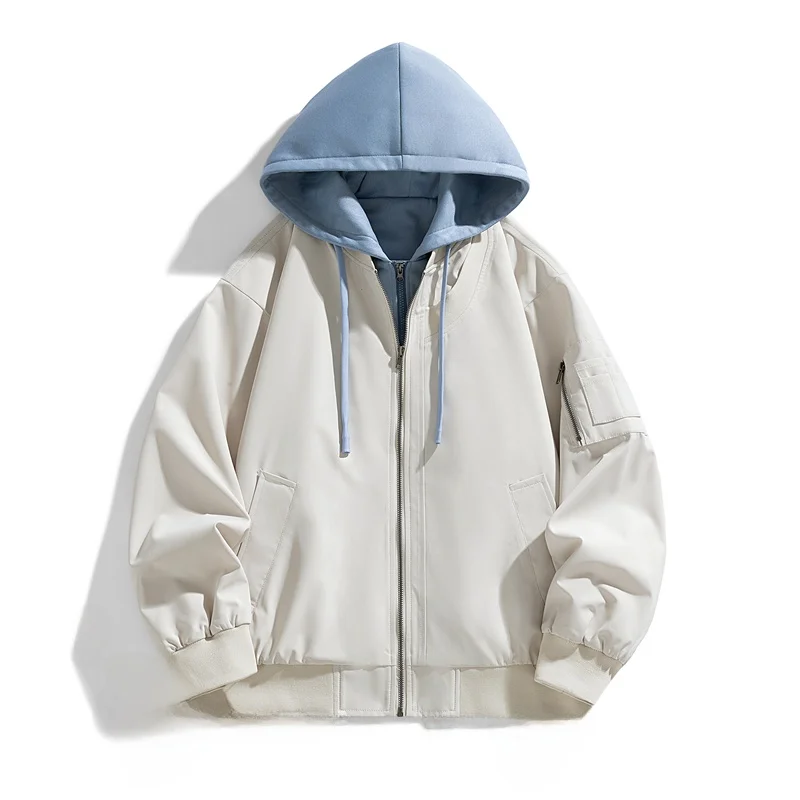 

Water-Resistant Patchwork Jaet Loose Casual Trendy Two-Piece Look Men's Outerwear Autumn 2024 Youth Regular Length