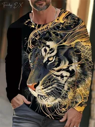 Men's T-Shirts 3D Tiger Print Streetwear Harajuku Fashion O-Neck Graphic T Shirts Tops Casual Sport Long Sleeve Gym Clothing Men