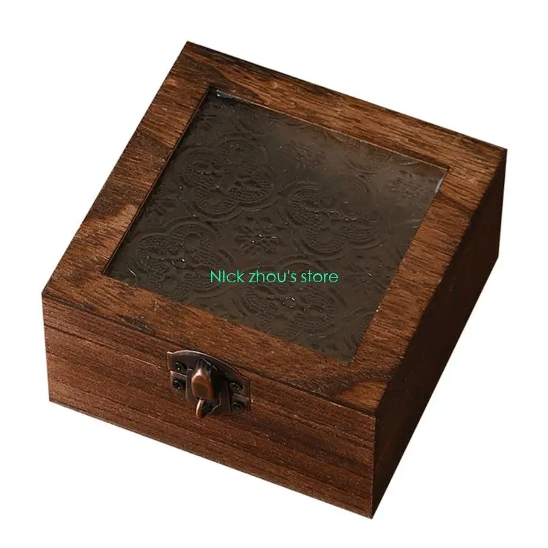 E15E منظم مجوهرات زهري مع صندوق مكياج خشبي بغطاء زجاجي لتزيين خزانة الملابس