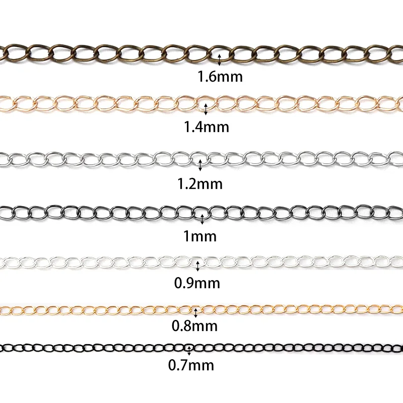 10 jardas/rolo 0.7/0.8/0.9/1/1.2/1.4/1.6mm corrente de cauda de ferro corrente de fivela única para fazer jóias diy colar pulseira decoração