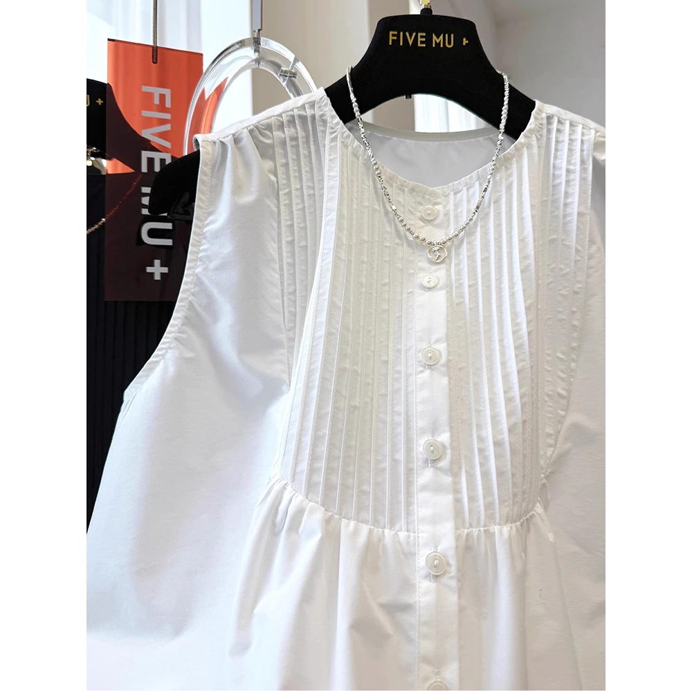 Coreano Sle rotondo Ne Svel irt Vest Top Donna Estate Anti invecchiamento Sensazione di fascia alta Pieghettato una linea Doll irt