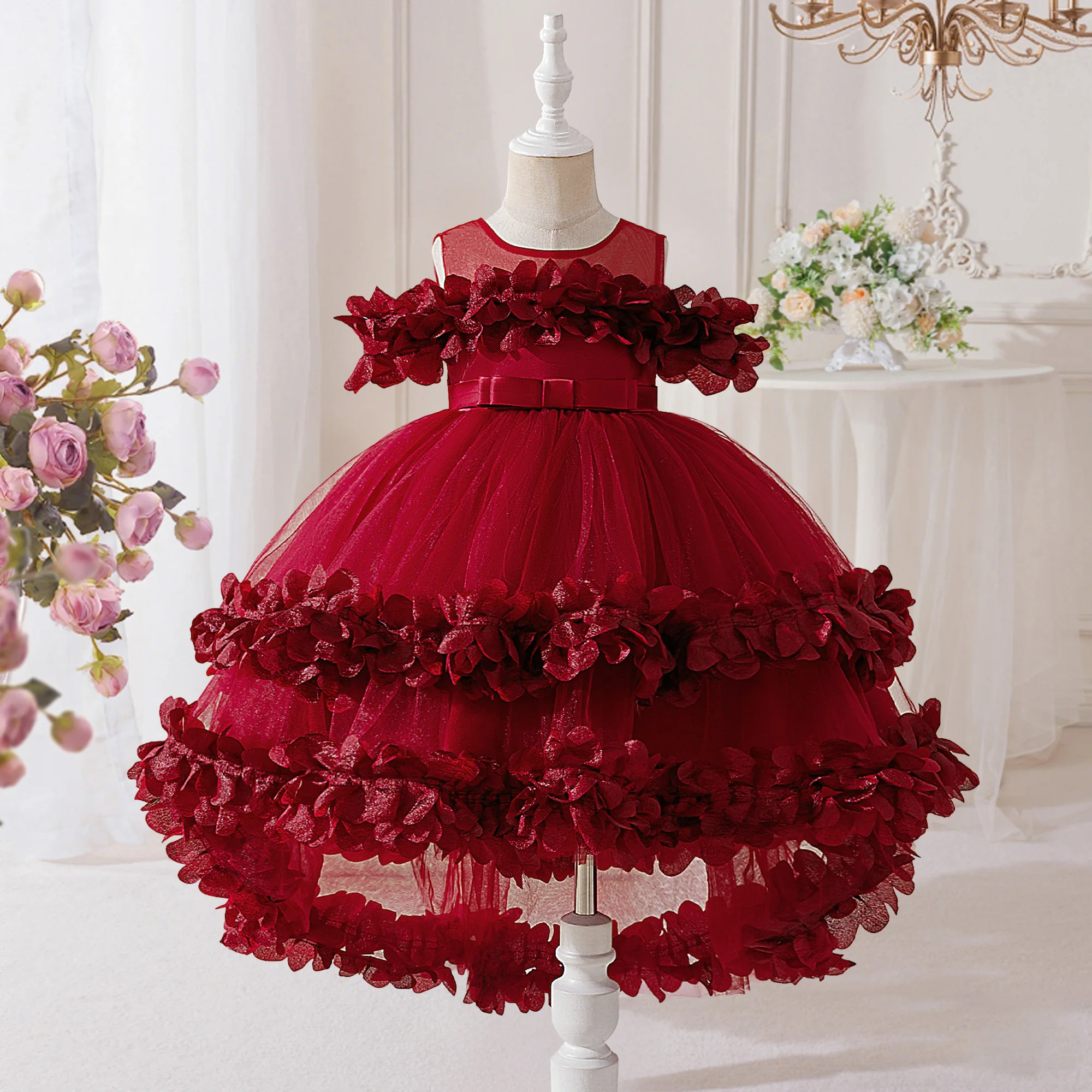 Fashion Flower Wedding Party Girls Dress Christmas Costumes Elegant Birthday Princess Prom Dresses Girl Bridesmaids Evening Gown