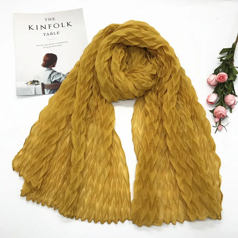 Women's Fashion Pure Color Cotton Scarf Full Crumpled Cotton Shawl Scarf Female One Piece Dropshipping