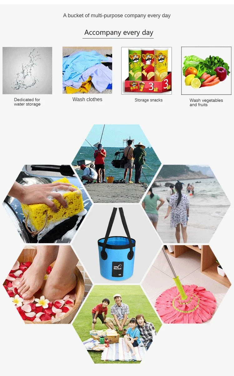12L/20L Schüssel Waschbecken Waschen Tasche Auto Waschen Eimer Tragbare Outdoor Reise Faltbare Wasser Multifunktions Falten Tragbare Eimer wasser – Detail 7