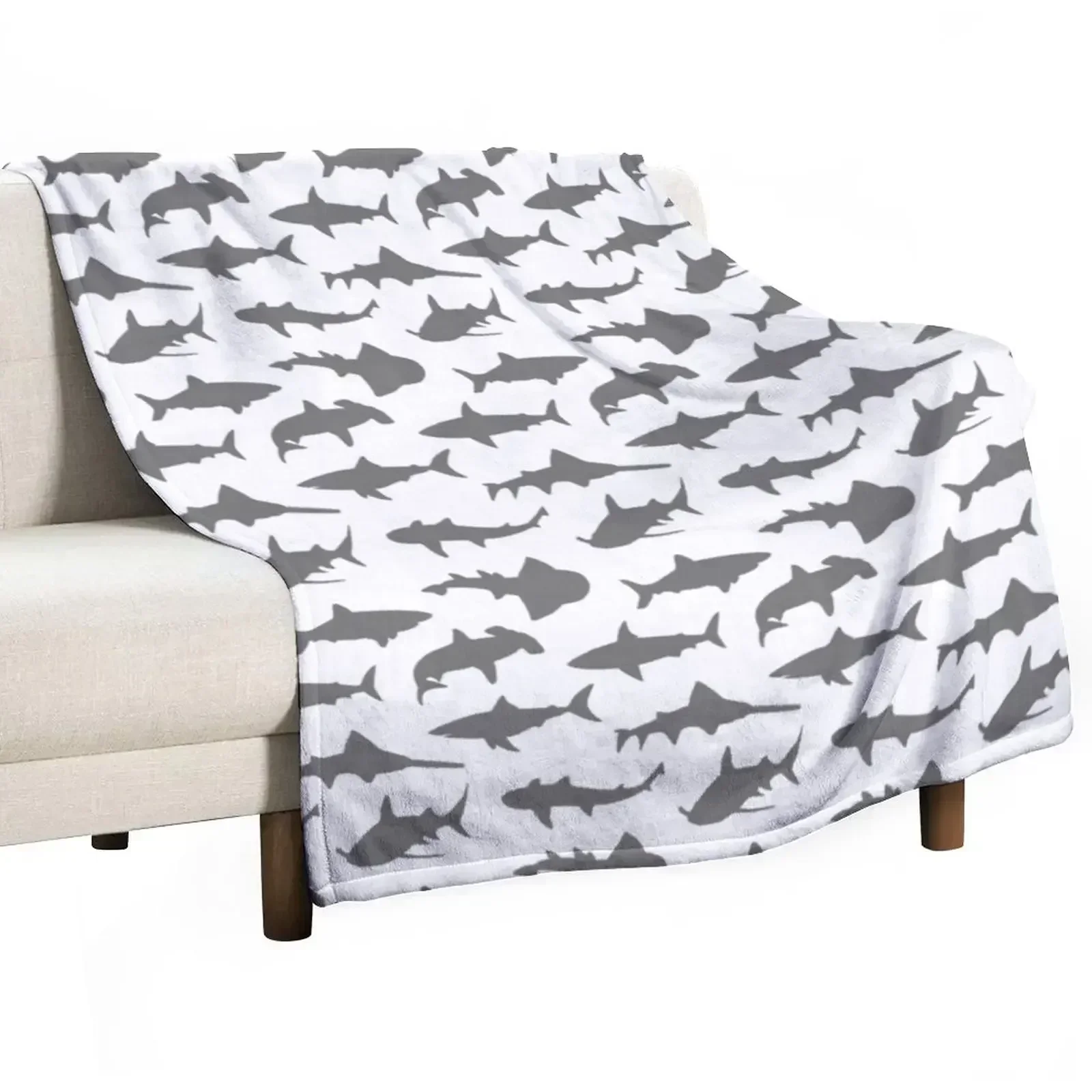 Grey Sharks Throw Blanket Personalized Gift blankets ands Flannel Vintage Thin Loose Blankets