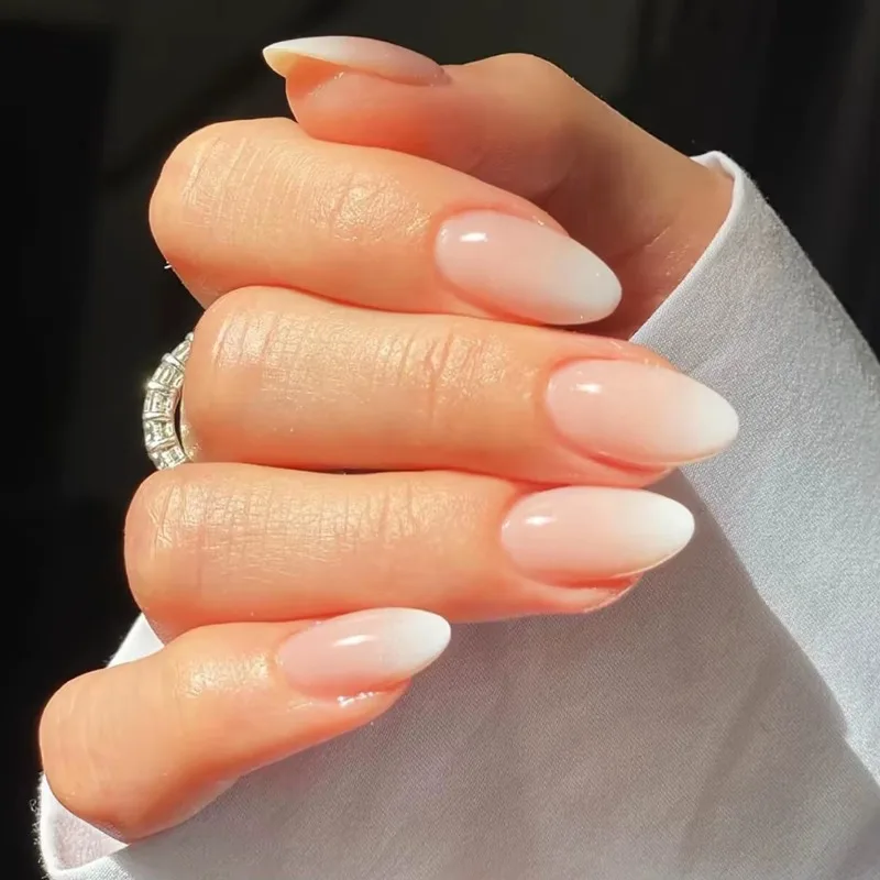 

24PCS Press on Nails Short Almond Medium Fake False Nails With Glue Acrylic Nail Art Nails for Women Girls Almond Nude Gradient