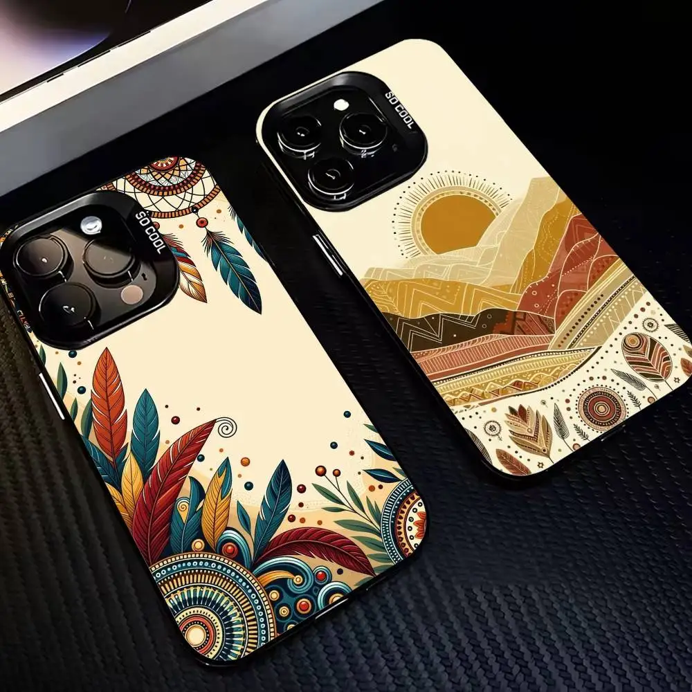 

Boho chic style Phone Case For iPhone17,16,15,14,13,12,11 Plus,Pro Max Black Border Silver Plated Cover