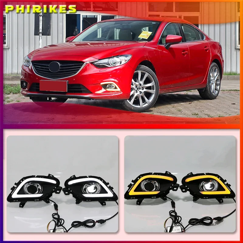 

Turning Signal & Dimming style relay 12V LED car DRL daytime running lights with fog lamp hole for Mazda 6 Atenza 2014-2016
