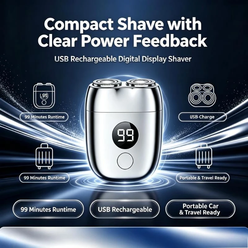 USB Rechargeable Digital Display Men Electric Shaver Portable Compact Car Travel Beard Trimmer