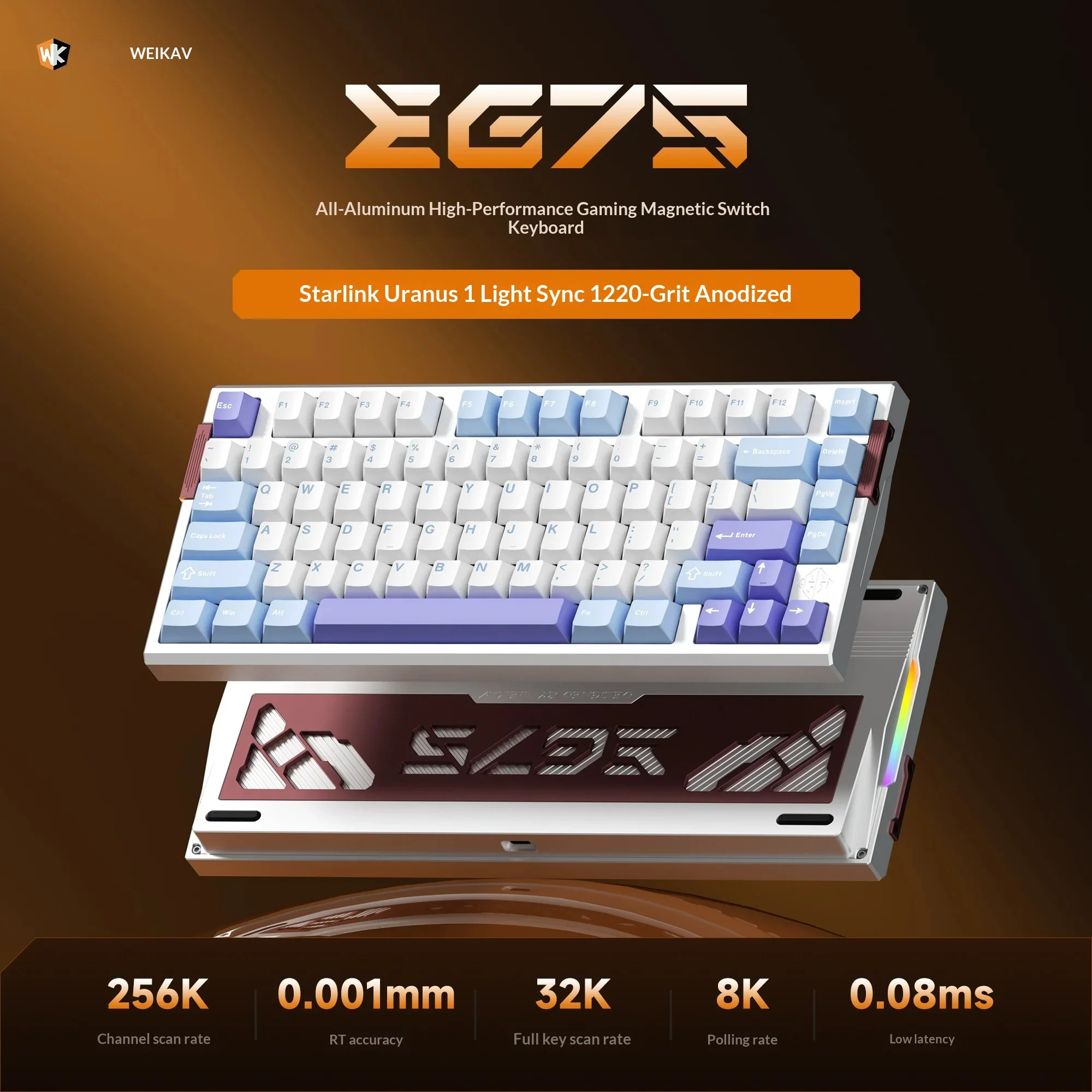 WEIKAV EG75 75-Key Aluminum Magnetic Switch Gaming Keyboard 0.001mm Rapid Trigger RGB For Gifts