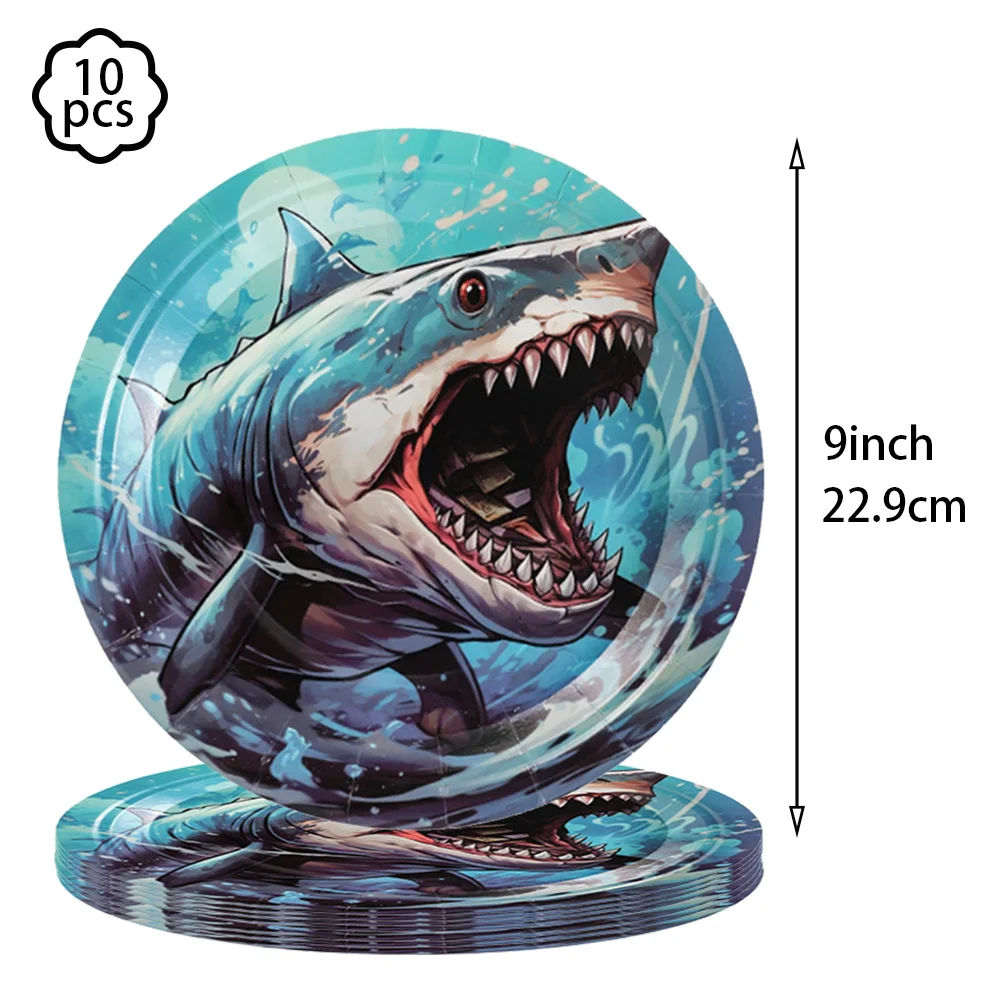 Ocean Shark party Tableware Plates cups Tablecloth Shark Plates cup Napkins kids Birthday supplies Shark Party Decoration Banner