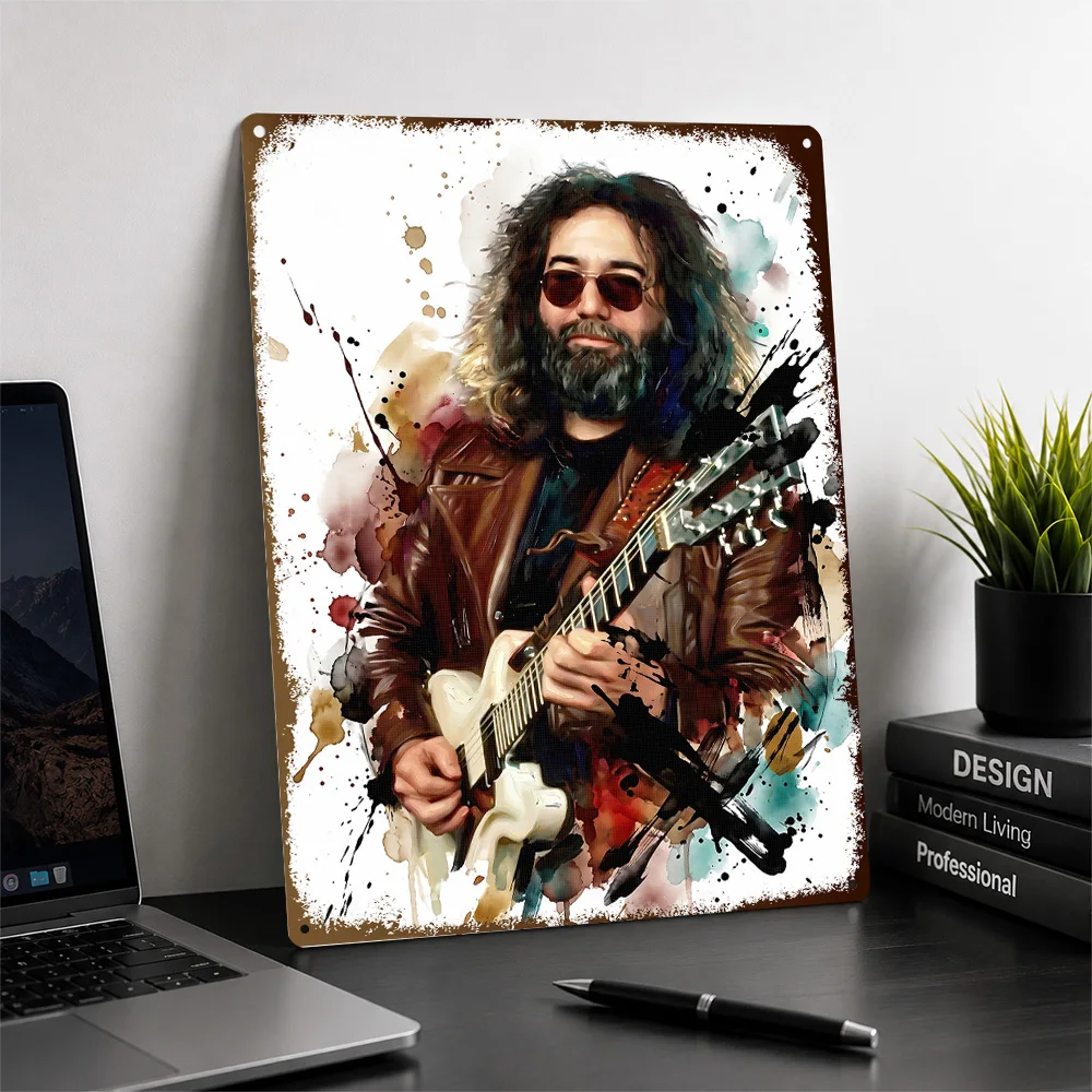 Jerry Garcia Watercolor Portrait Aluminum Poster Customized Metal Tin Sign Alternative Stage Design Wall Art For Bedroom Decor