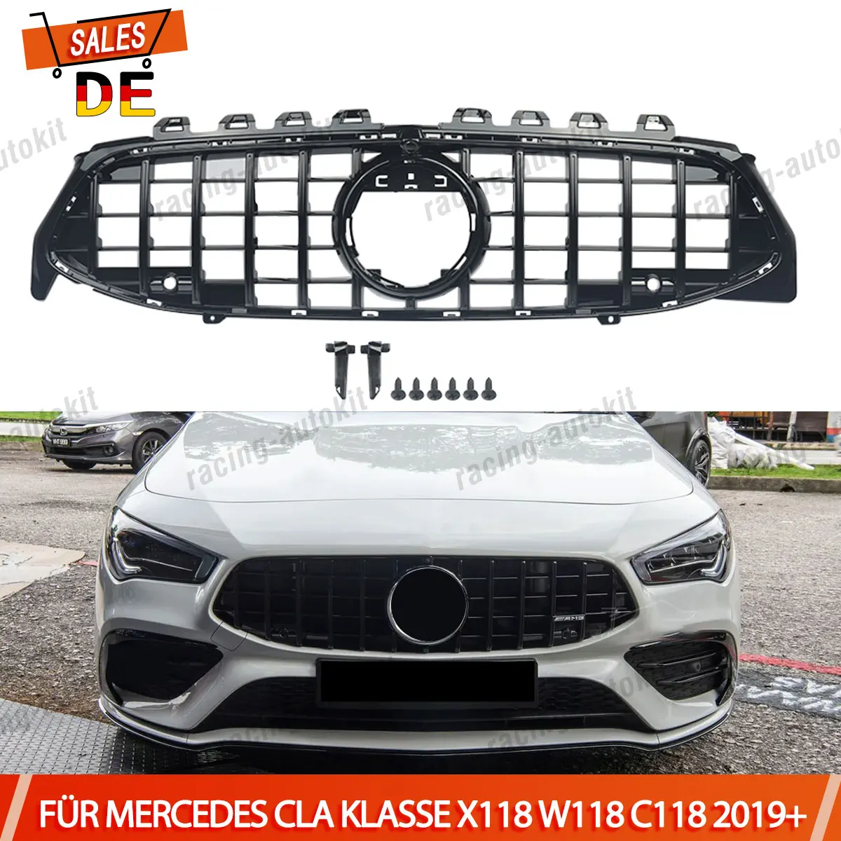 Glänzend schwarzer GT R Frontgrill passend für Mercedes Benz CLA W118 C118 …