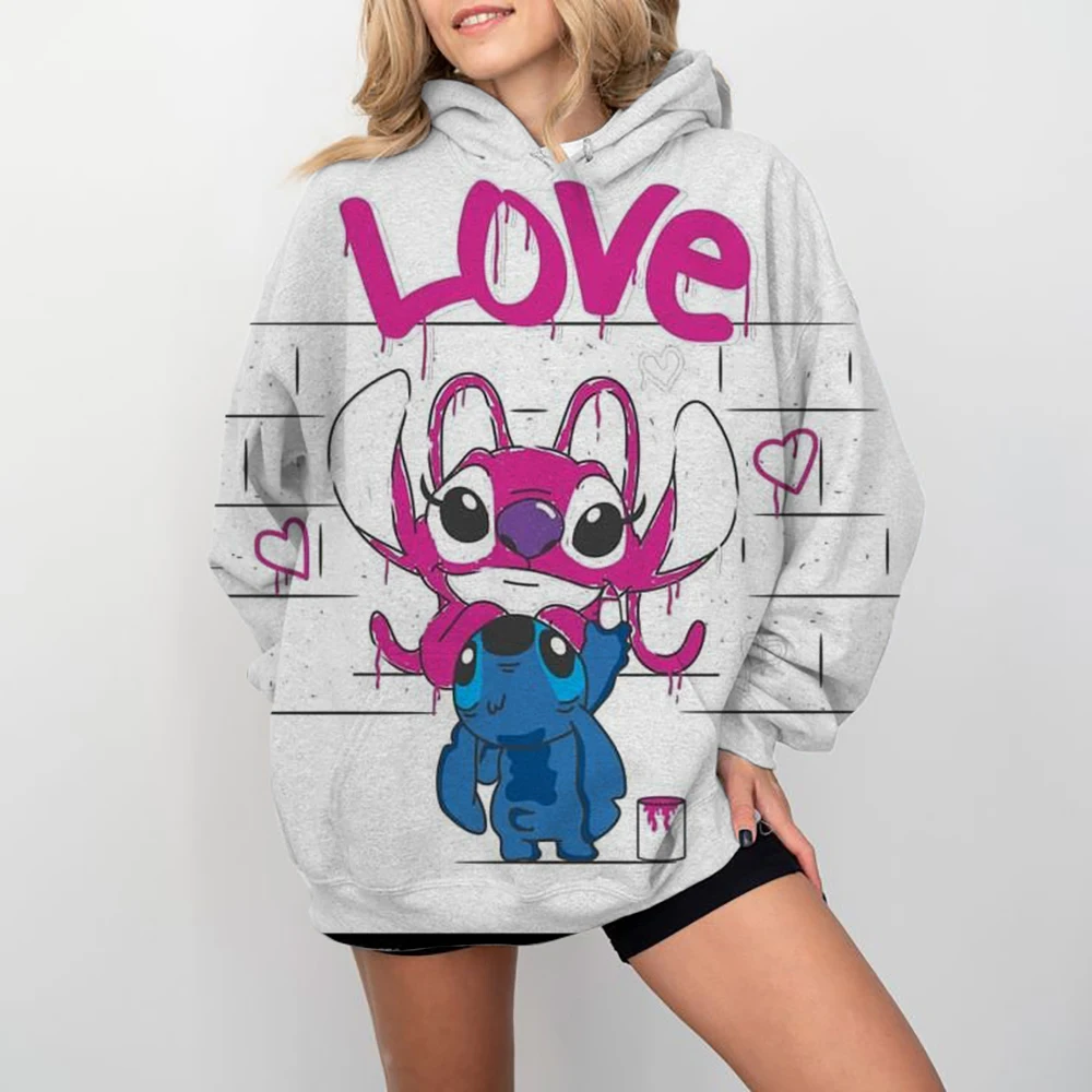 Adorável moletom feminino disney stitch lazer streetwear moletom y2k jovem mulher roupas senhoras moda de alta qualidade S-3XL