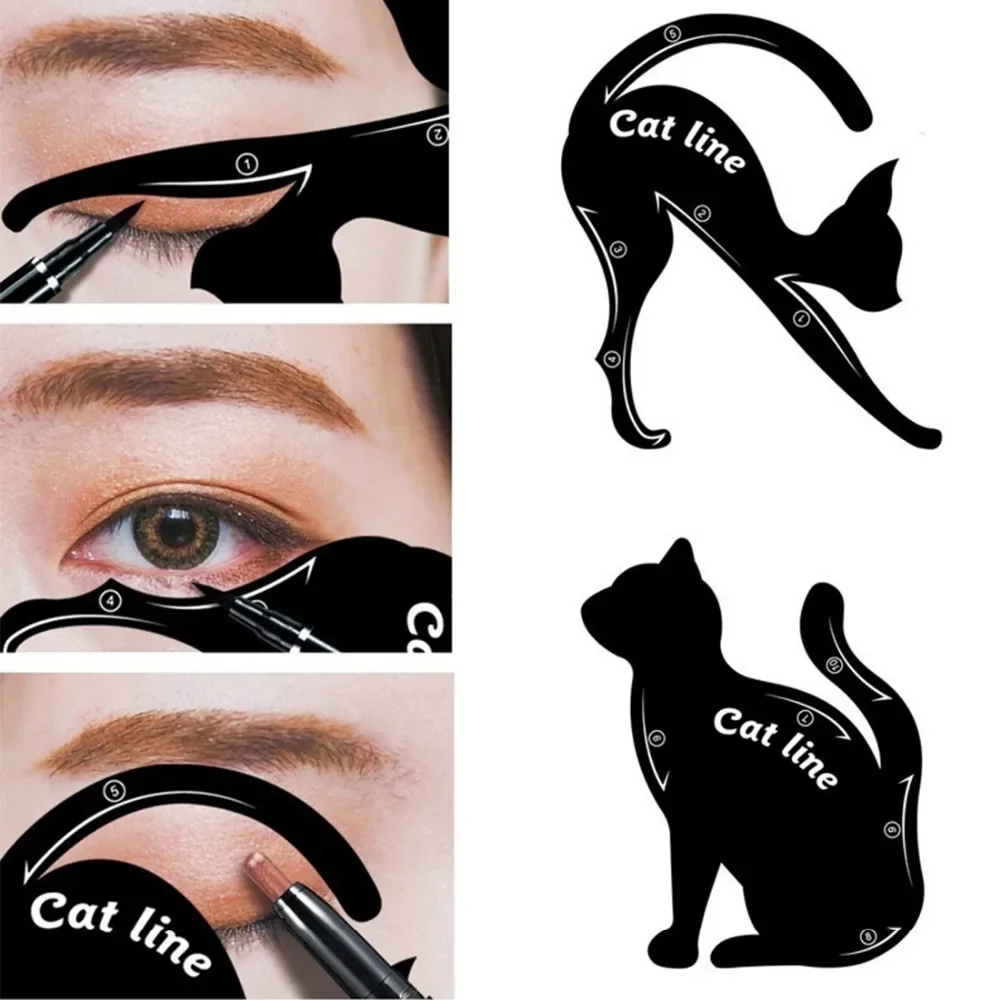 Heallor-plantillas para delineador de ojos, 1/2 piezas, línea de gato negro, herramienta de maquillaje para cejas y ojos, modelador de modelos, tarjeta Acc