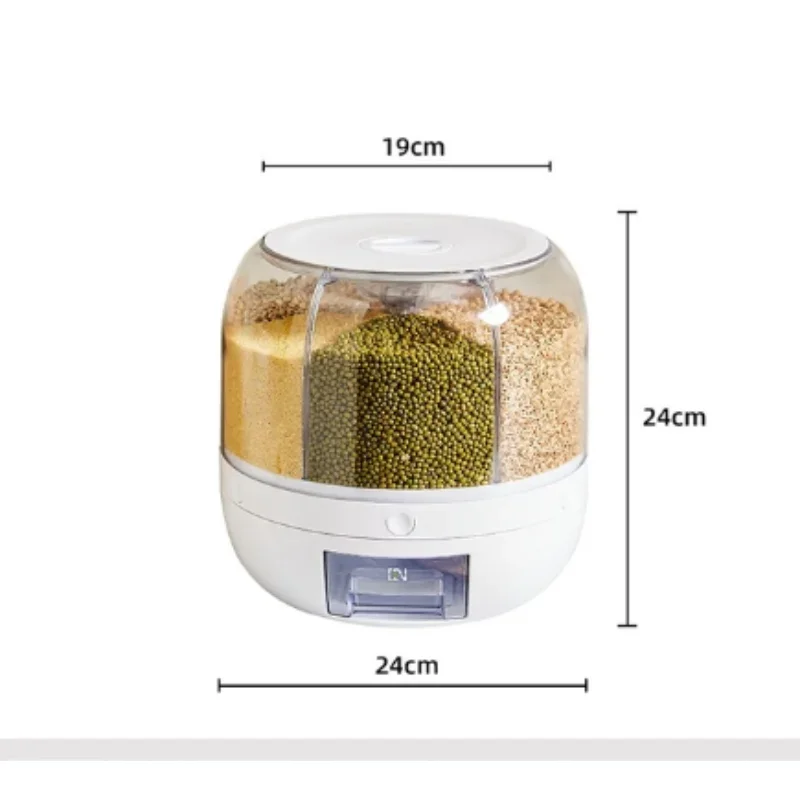 Rotating Rice Dispenser with Sealed Cover, Moisture-Proof, Kitchen Food Storage, 360 Degree