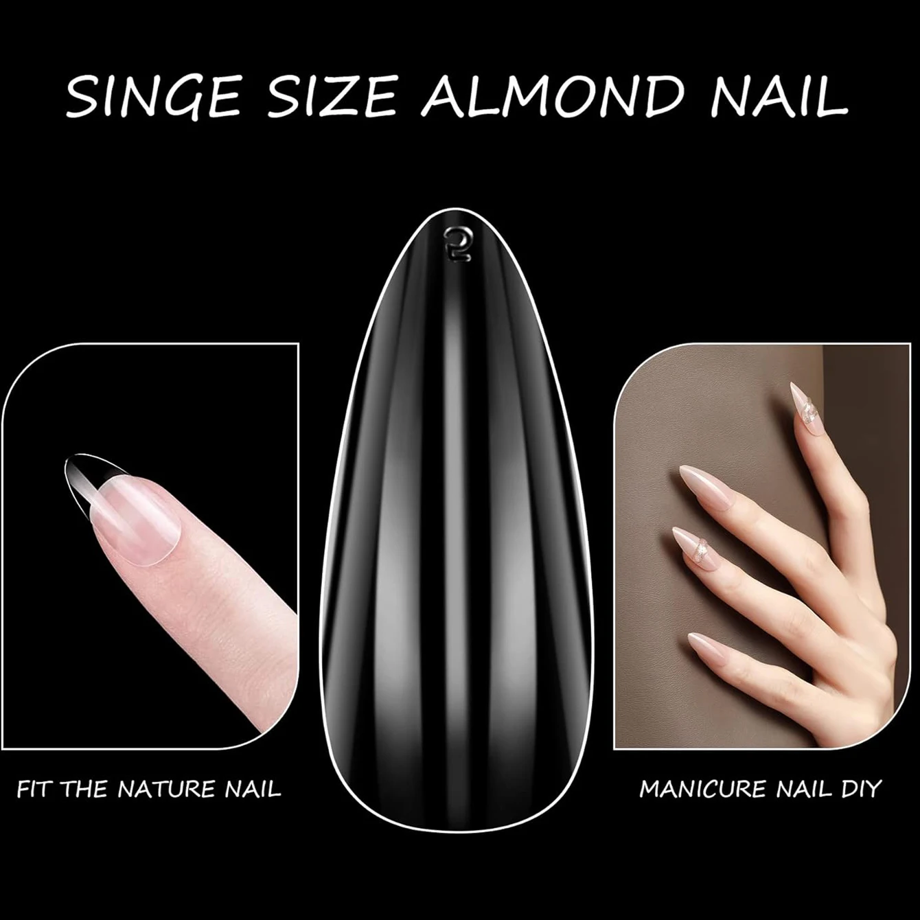 ปลายเล็บปลอมทรงอัลมอนด์สั้น 120 ชิ้น ปลายเล็บปลอมแบบเต็มเล็บ ปลายเล็บต่อแบบกึ่งด้าน ปลายเล็บอะคริลิก