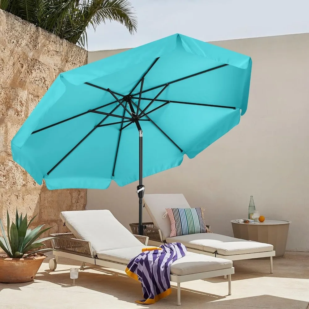 9ft Turquoise Patio Umbrella with 8 Ribs for Outdoor Table Market, Durable and Stylish