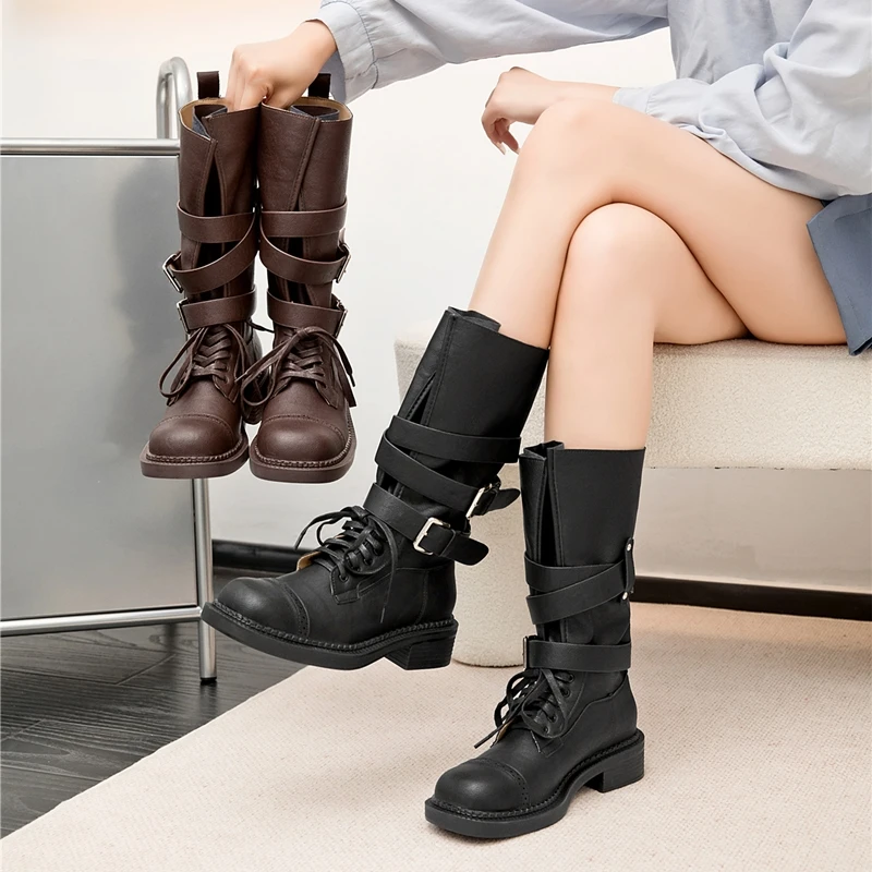 AIYUQI Western Cowboy Boots Women's 2025 New High Tube Motorcycle Boots Women's Block Heel Fashion Rider Boots Women