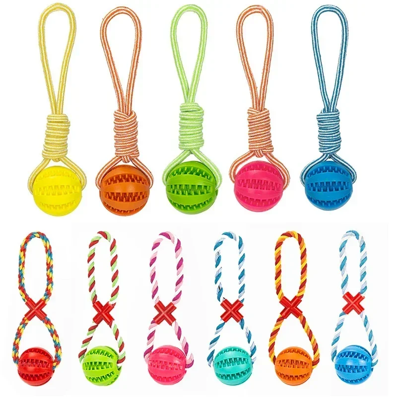 2pcs-dog Cleaning Resistant Toys Small For Interactive Hemp Dogs Pet Bite Leaking Rubber Tooth Chewing Balls Rope