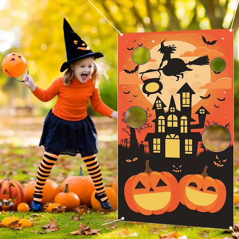 Halloween Toss Game Banner 3 Bean Bags Halloween Ghost Throwing Game Banner Kids Children Family Party Halloween Night Theme