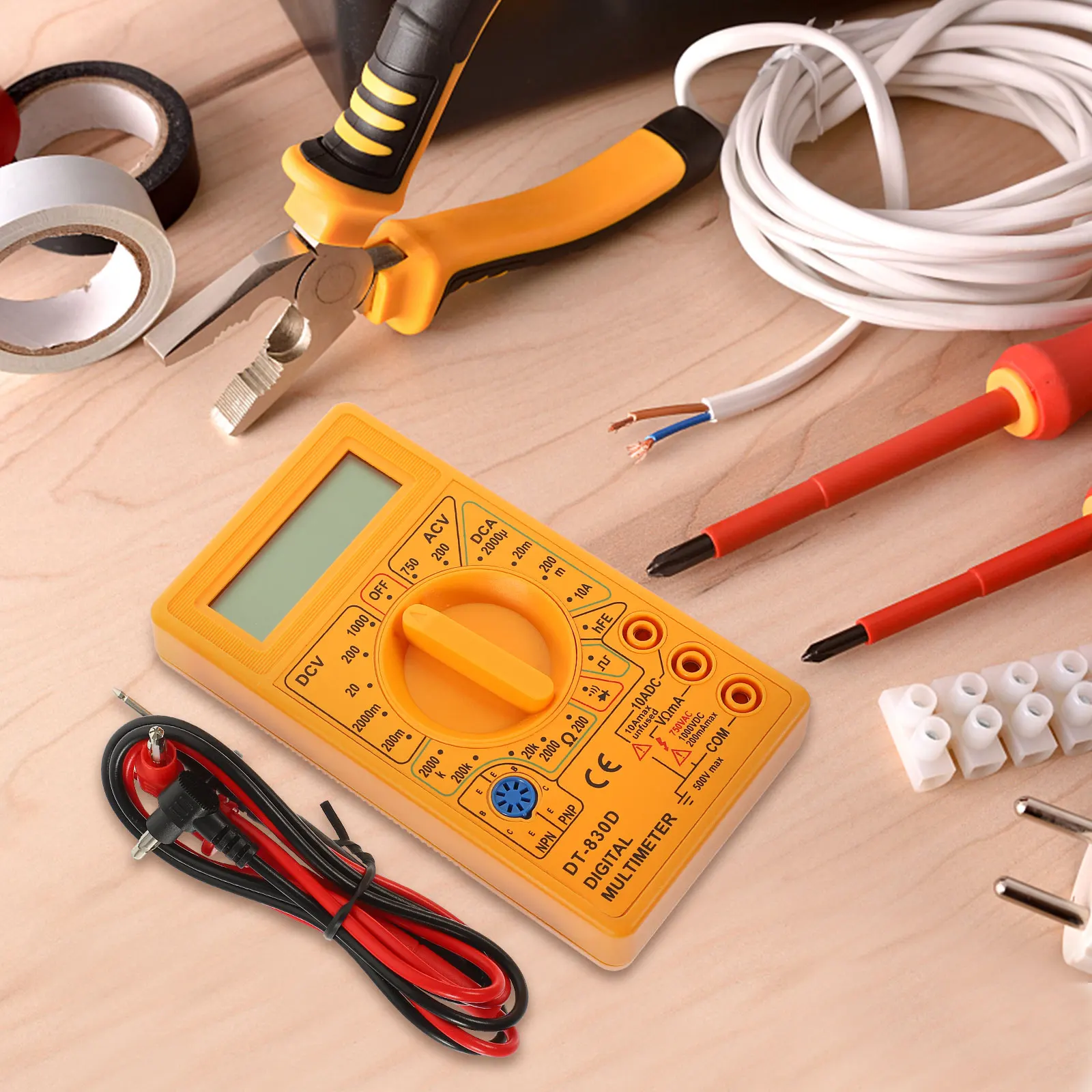 

Digital Multimeter Yellow 3 1/2 LCD Display Electronic Measuring Instrument Safe Double Fuse Diode Testing Continuity