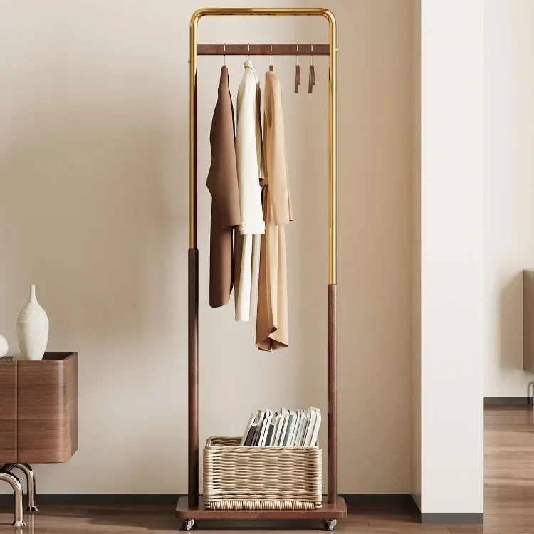 Floor-standing clothes rack, movable solid wood coat rack for bedrooms, small narrow clothes rack, 2026 new model