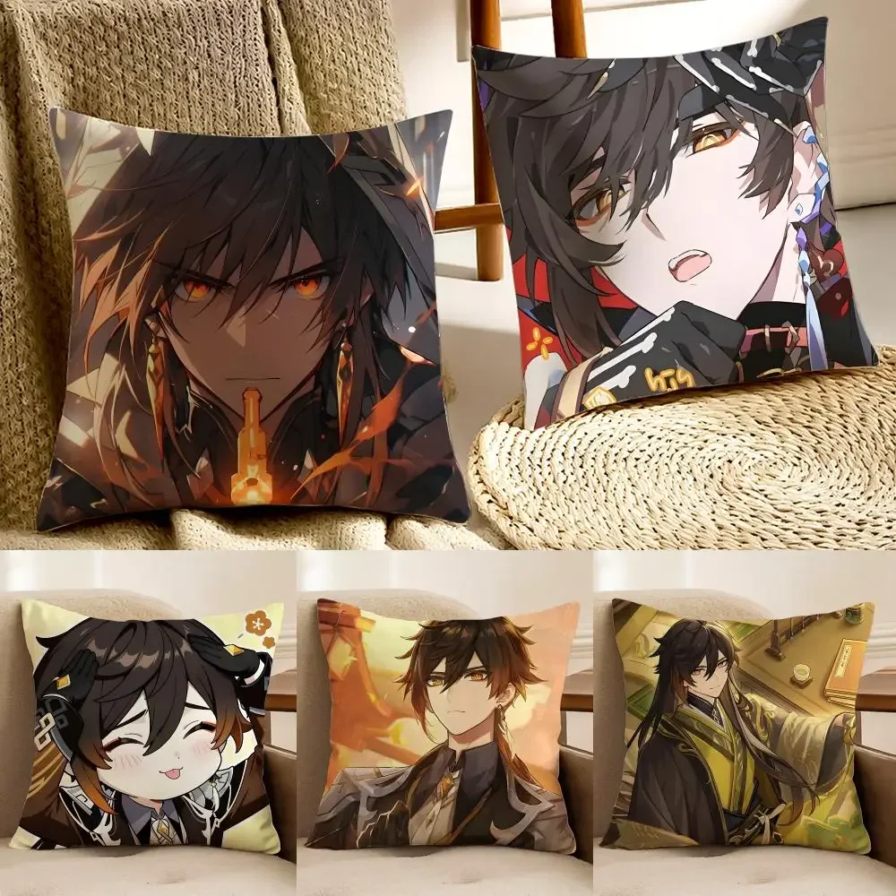 Genshin Impact Z-Zhongli Cushion Cover Pillowcase Anti-dustmite living Room Sofa Decor Cushion Room