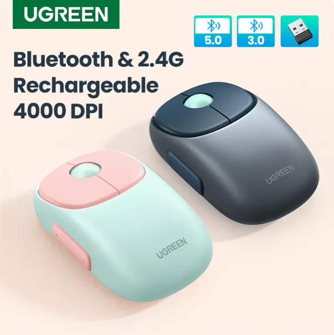 UGREEN 무선 마우스 블루투스 5.0 3.0 2.4G 충전식 마우스 4000 DPI 충전 블루투스 마우스 (맥북, 아이패드, 태블릿, 노트북용)