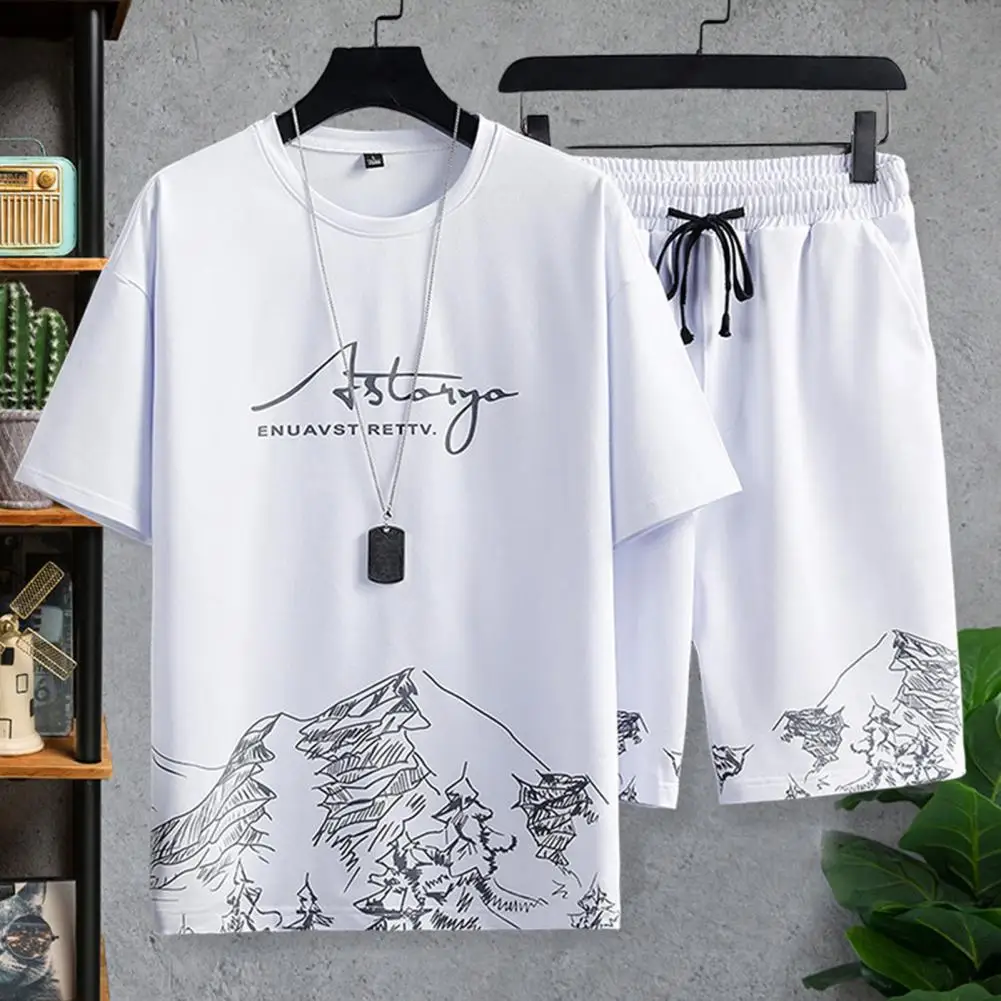 2Pcs/Set Trendy Leisure Outfit Skin-touching T-shirt Shorts Set Short Sleeve Sweat Absorption