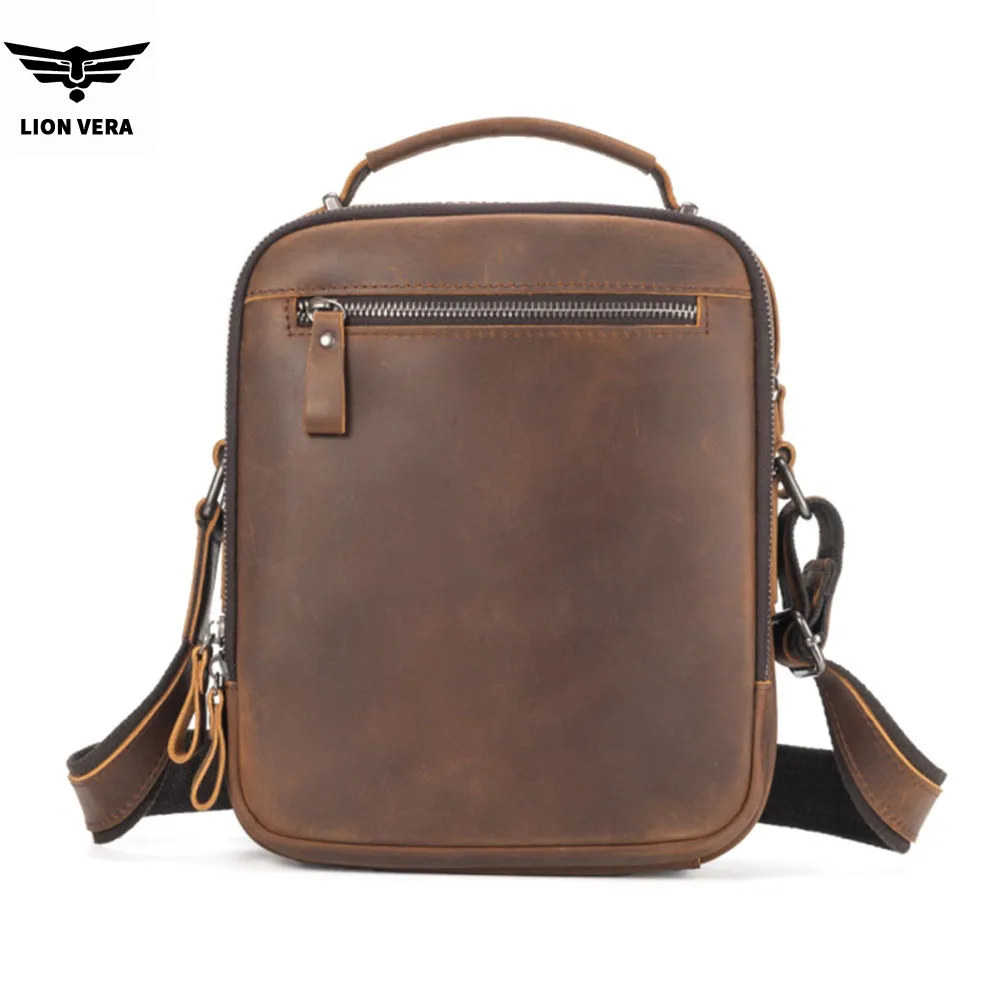 LION VERA Men's Shoulder Bag Crazy Horse Leather Multi layer Large Capacity Crossbody Bag Business Handbag Leisure Messenger Bag view 6